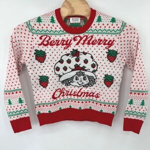 Strawberry Shortcake Sweater Women S White Berry Merry Christmas Retro Holiday